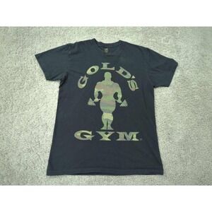 Gold's Gym T Shirt Mens S Gray Short Sleeve Muscle Joe Camo Logo Training